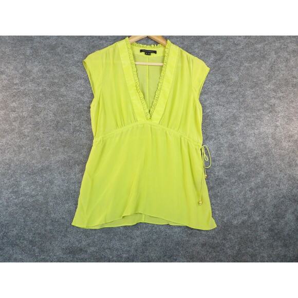 Kenneth Cole New York Silk Sleeveless Blouse M Chartreuse V-Neck Adjustable Tie - Picture 1 of 10